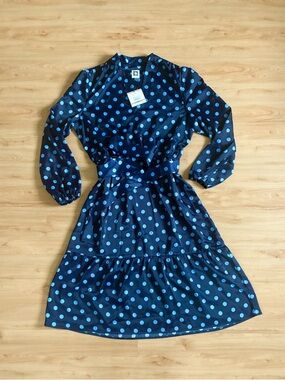 Anne Klein Navy Dress with Light Blue Polka Dots Women 12